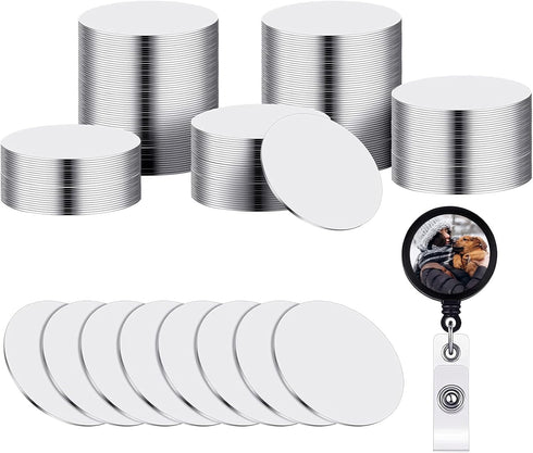Hotop 50 Pieces 1 Inch Sublimation Badge Reel Blanks Round Sublimation Aluminum Sheets Blanks Aluminum Board Heat Transfer Stickers for Collapsibl...