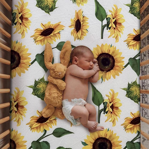 Soft Fitted Crib Sheet, Stretchy and Breathable Toddler Crib Sheet for Boys and Girls, Fits Standard Crib and Toddler Mattress (Sunflower)...