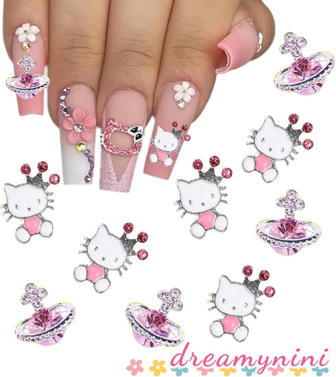 Kawaii Nail Charms and Gems Kitty Planet Nail Charms for Acrylic Nails Y2K DIY Nail Decorations Nail Art Supplies 3D Flatback Resin Charms Cartoon...