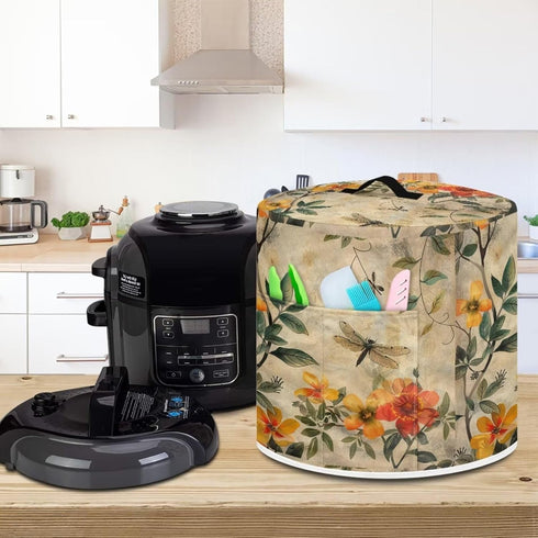 Dragonfly Yellow Flower Air Fryer Cover Dust Cover Compatible with Instant Pot Dust Protection Kitchen Appliance Cover Pockets Halloween Gifts for...