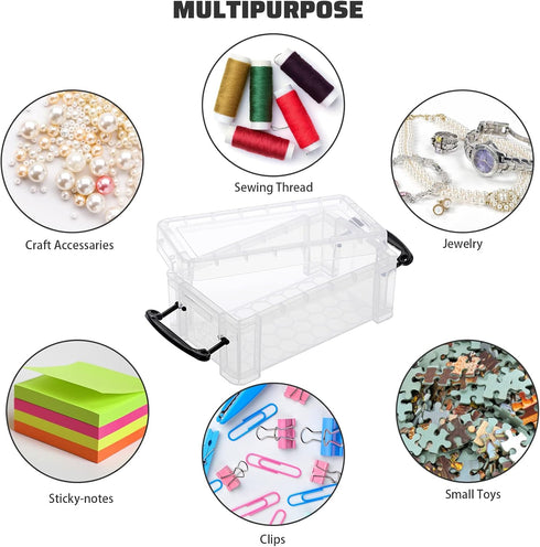 BTSKY 6 Pack Small Clear Plastic Storage Box with Lid Mini Sewing Box Organizer with Black Latch Stackable Craft Storage Containers Small Organize...