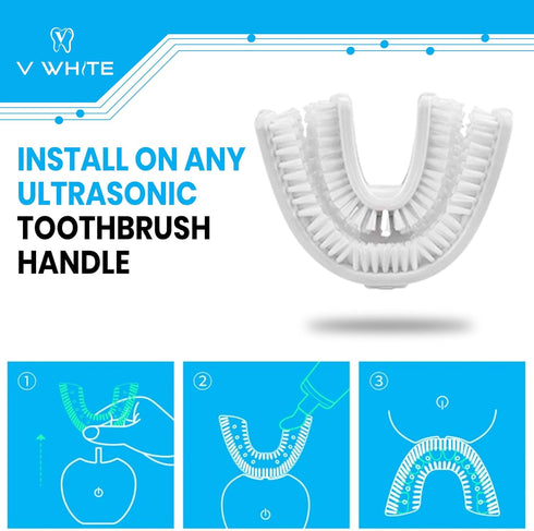 V-White U-Shaped Replacement Head for Ultrasonic Toothbrush - New Improved Design, 75% Faster, Effective Whole Mouth Deep Clean & Massage, Thinner...
