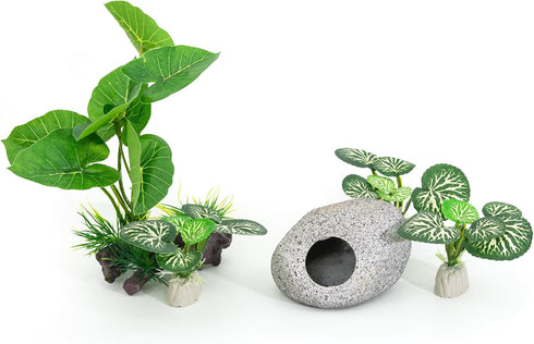 Aquarium Plants Fish Tank Decorations 6.6 inch Plastic Artificial Plant Goldfish Stone Cave Betta Fish Hides/Rest...
