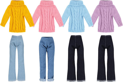 Bencailor 8 Pieces Doll Clothes 11.5 Inch Girl Doll Accessories Cotton Elf Sweaters Denim Pant Regular Outfit Doll Clothing (Cute Turtleneck Sweat...