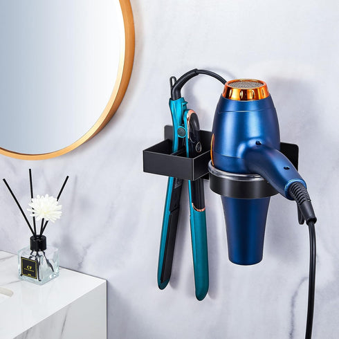 Hair Straightener Holder Wall, Black Blow Dryer Holder Wall Mounted Stainless Steel Hairdryer Holder for Bathroom, Hair Tools Organizer & Storage ...