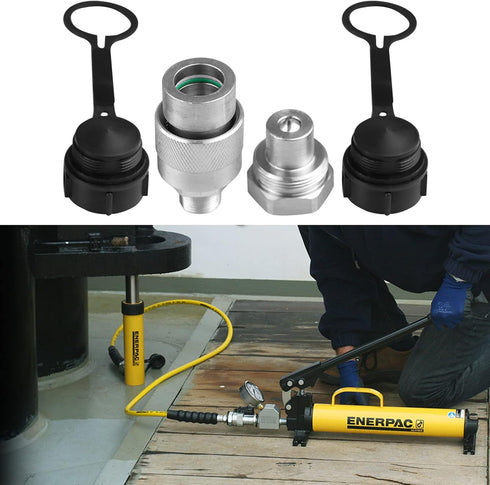 3/8" Hydraulic Quick Coupler Set Replaces Enerpac C-604,Connect and Disconnect Under 10,000 PSI Pressure, with 2 Dust Caps...