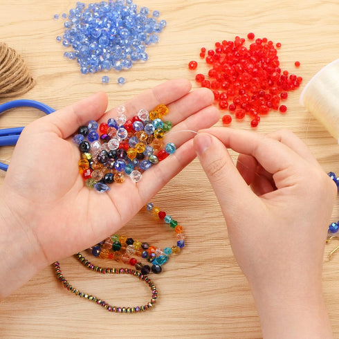 560 Pcs Briollete Crystal Glass Beads for Jewelry Making, Faceted Rondelle Crystal Beads with Box,Crystal Spacer Beads for DIY Craft Bracelets Cha...