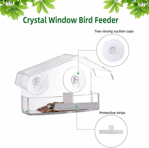 SUQ I OME Clear Outside Wild Acrylic Window Mounted Bird House Feeders with Strong Suction Cups, Acrylic Clear, for Cardinals, Blue Jays, Finches...