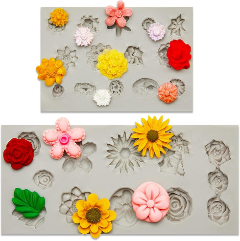2 Pcs Flower Polymer Clay Molds for Jewelry Making, Daisy Rose Sunflower Nosegay Miniature Clay Molds for Polymer Clay Earrings Decoration for Cla...