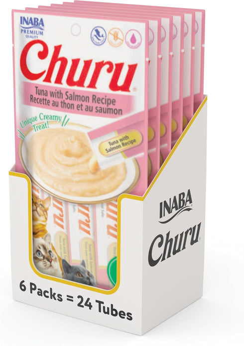 INABA Churu Tuna with Salmon Recipe Lickable Creamy Purée Cat Treats 24 Tubes...