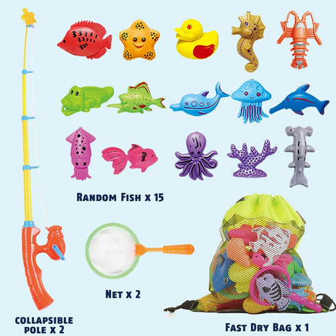 CozyBomB™ Magnetic Fishing Toys Game Set for Kids | Water Table Bathtub Kiddie Pool Party with Pole Rod Net, Plastic Floating Fish-Toddler Color O...