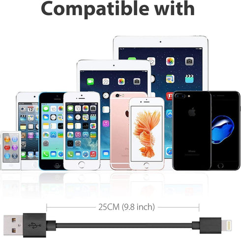 JAYEE Short USB Cable (25CM) Charging Cable 5 Pieces USB Charging Cable for Cellphone and Tablet (5 Pieces Black)...