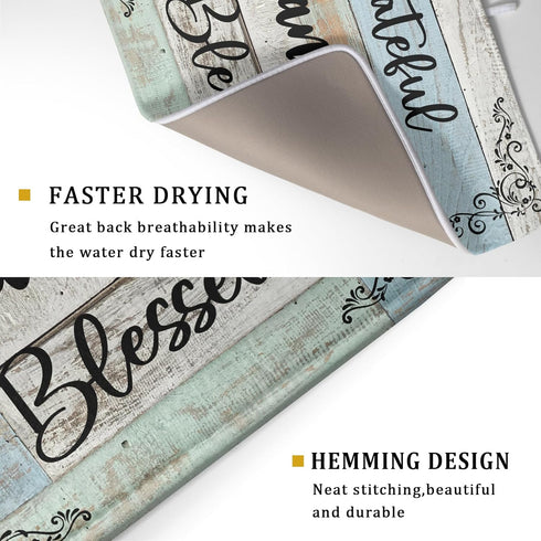 Rustic Wood Dish Drying Mat 18x24 Inch Grateful Thankful Blessed Kitchen Drainer Mats Absorbent Microfiber Rack Holder Countertop Pad...