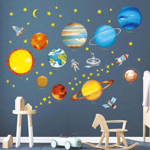 DECOWALL DS4-8007 Planets in The Space Kids Wall Stickers Wall Decals Peel and Stick Removable Wall Stickers for Kids Nursery Bedroom Living Room ...