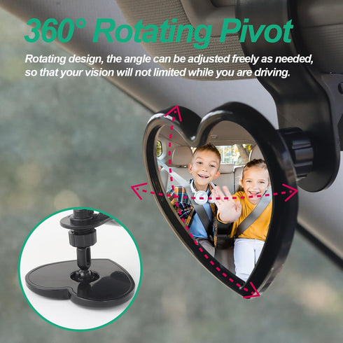 Baby Car Mirror Rear Facing,Convex Rear View Baby Mirrors for Cars,Automotive Interior 360 Degrees Adjustable Love Mirrors to See Rear Kids,Babies...