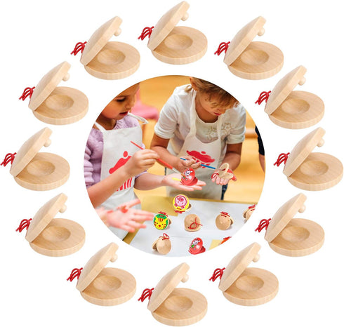Wooden Percussion Instrument Finger Castanets: 12Pcs Wood Castanets Creative Musical Instrument for Kids Percussion Toy (Wood color)...