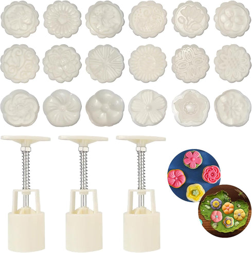 21 Pieces Bath Bomb Mold Kit, MaehSab 3 Pcs Round Bath Bombs Press with 18 Flower Pattern Stamps for Making DIY Bath Bombs Tools, Moon Cake Making...