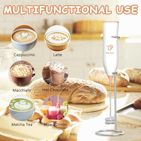 Handheld with Stainless Steel Stand USB-charging Foam Maker, DOUBLE WHISK Mini Blender and Electric Mixer Coffee Frother (Brown)...