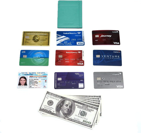 Unisex-Adult's Petite Credit Card Holder Leather Slim Minimalist Wallet, Light Blue, Classic...