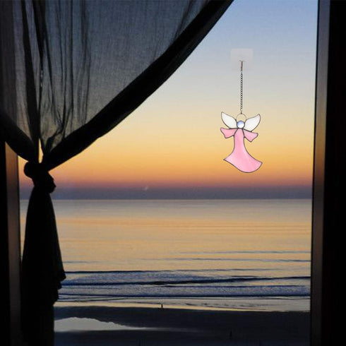 Pink Angel Stained Glass Window Hangings Tiffany Style Gift Gifts for Nurse,Memorial Remembrance Sympathy (6.3"×4.3")...