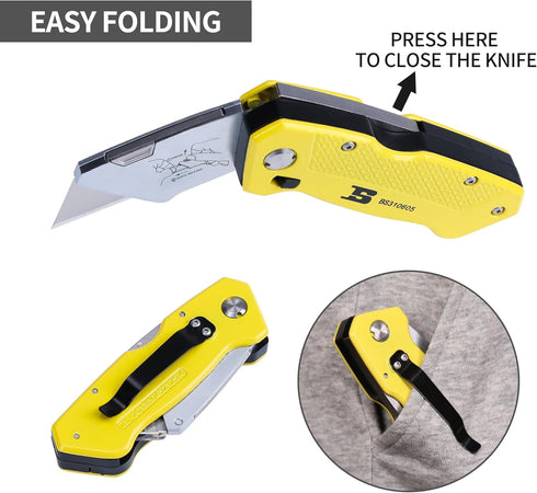 Folding Utility Knife?Box Cutter Retractable Foldable Heavy Duty Quick Change with 5-Piece Extra Blades...