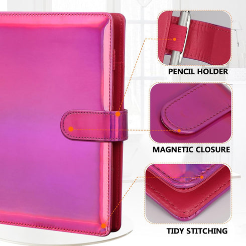 Toplive A5 Notebook Binder 6 Ring Refillable Binder, PU Leather Planner Binder Personal Budget Binder Organizer Cover with Magnetic Closure for A5...