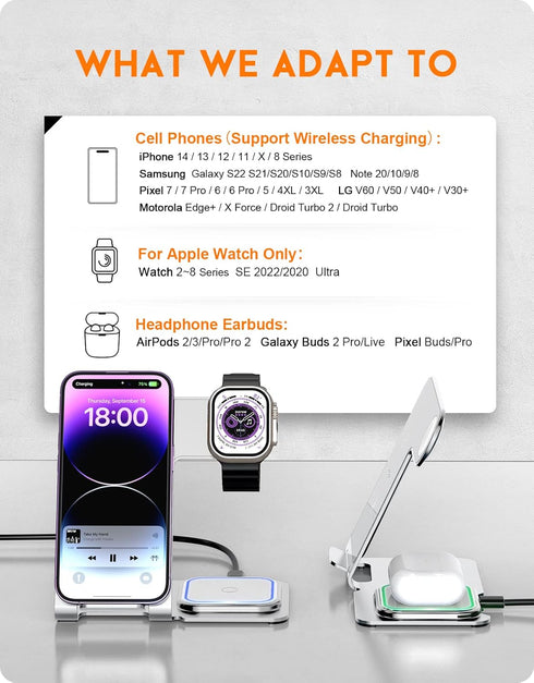 Wireless Charger, 3 in 1 Wireless Charging Station for Apple, Ultra-Thin Aluminum Alloy Charger for iPhone14/13/12/11/X/8 Series, for Apple Watch ...