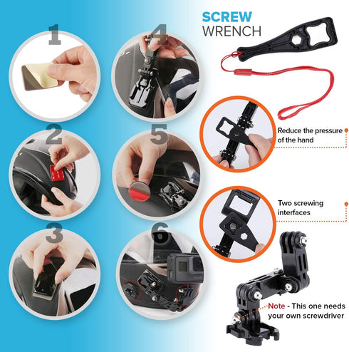 MiPremium Motorcycle Helmet Chin Mount Kits for GoPro Hero 12 11 10 9 8 7 6 5 4 3 Black Silver Session, AKASO/Campark & Other Action Camera Swivel...