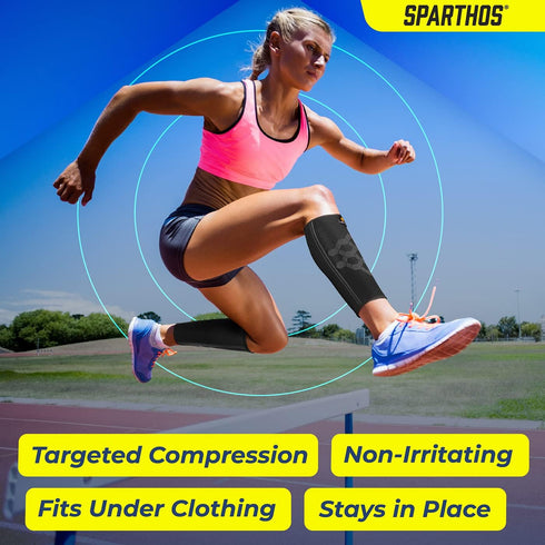 Calf Compression Sleeves by SPARTHOS (Pair) – Leg Compression Socks for Men and Women – Shin Splint Calf Pain Relief Calf Medical Leg Pain and Cra...
