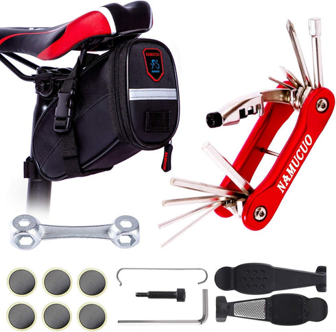 YBEKI NAMUCUO Bike Repair Tool Kits - Bicycle Tool Set with Saddle Bag and Bicycle multi-tool Chain Tool (red Tool kits 10 in 1 + Bag)...