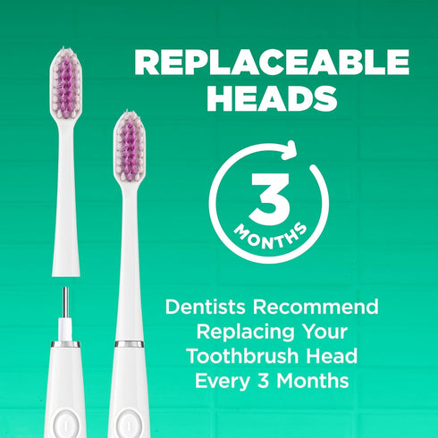 GUM Sonic Powered Toothbrush, Tapered Bristles Clean Below The Gumline, Bundle, White, 1 Handle(1ct) + 2 Refills(2ct. 1pk)...