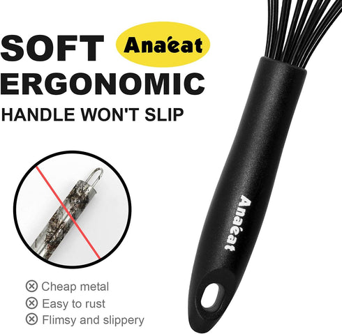 Anaeat Silicone Kitchen Whisk Set of 4, Perfect for Non-Stick Cookware, Egg Beater Milk Blender for Whisking, Cooking, Baking, Beating - 11'' Flat...