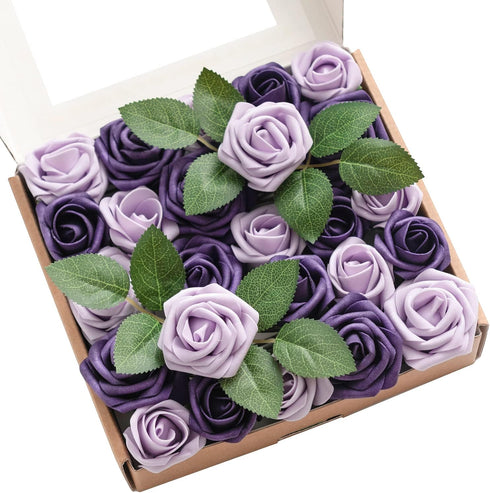 Ling's moment Artificial Wedding Flowers 1.5" Rose Buds and 2" Petite Roses 25pcs Lilac & Purple w/Stem for DIY Wedding Boutonniere Wrist Corsages...