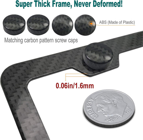 Aootf Carbon Fiber License Plate Frames- Heavy Duty Black Aluminum Car Tag Cover Printed Carbon Patterns, 2 Pack Front & Rear Holders Mount Hardwa...