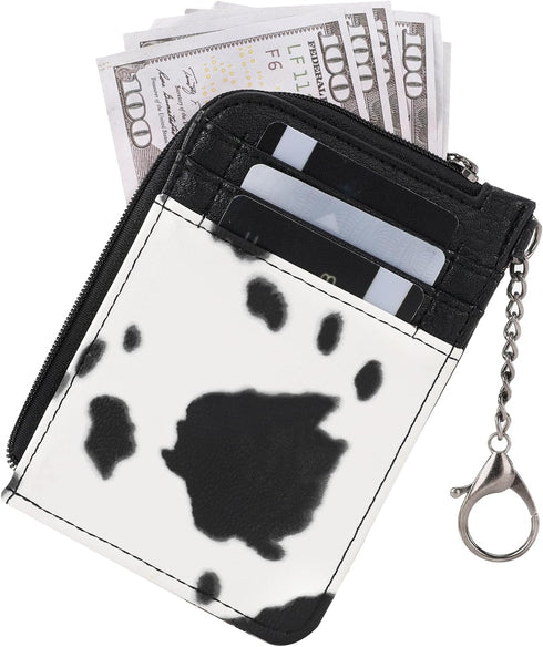 Montana West Wrangler Cow Print Credit Card Holder Cute Keychain Wallet with A Zipper Pocket...