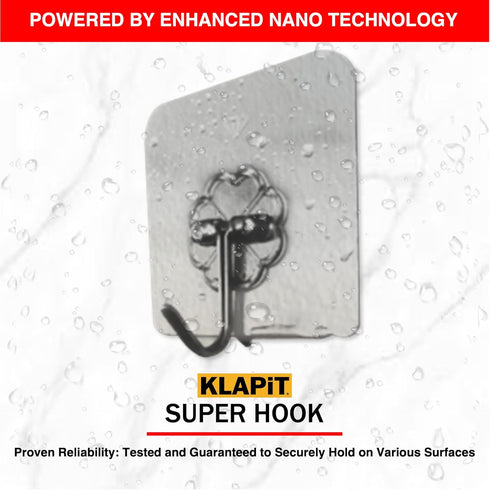 KLAPiT Super Hook - Heavy-Duty Adhesive Wall Hooks, Holds Up to 11 lbs, Waterproof, No Damage, Easy Install on Tile, Wood, Stone, Glass & Metal - ...