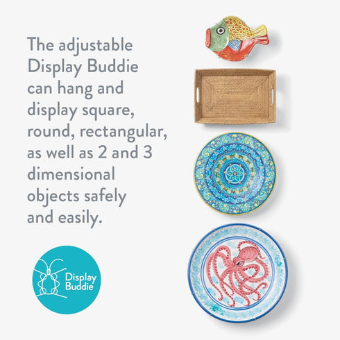 Display Buddie Adjustable Wall Plate Hanger - for Oval Square Round Rectangle Wall Display - Steel - Silicone Hooks - XL Fits 18"-24" up to 8 lbs...