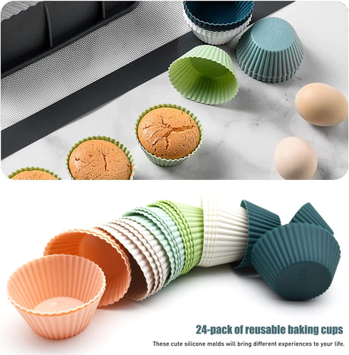 Reusable Silicone Cupcake Baking Cups 24 Pack, 2.75 inch Silicone Baking Cups, Non-stick Muffin Cupcake Liners for Party Halloween Christmas, Easy...