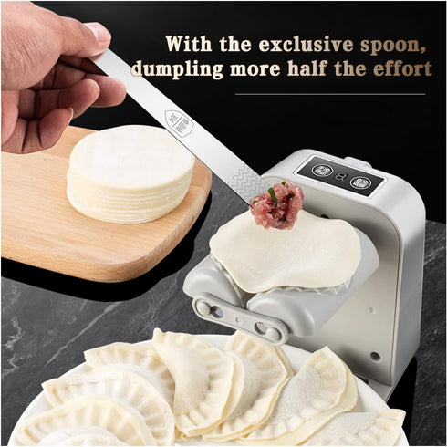 Automatic Electric Dumpling Press Maker Machine - Adjustable and Easy to Operate, With Spoon and Brush - For Home Kitchen Pastry Making (White)...