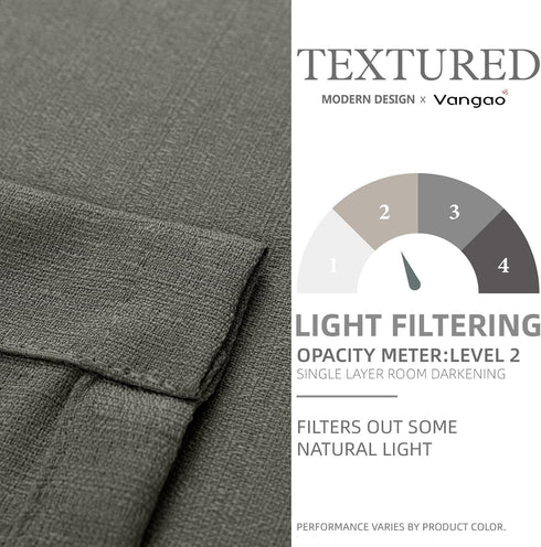 Vangao Grey Kitchen Curtains 36 Inch Length Casual Weave Textured Cafe Curtains Semi Sheer Short Drapes for Bathroom Bedroom Tier Drapes Rod Pocke...