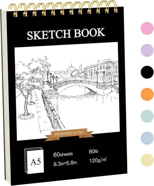 Stilip 5.5" x 8.5"Sketch Book,1-Pack 60-Sheets(80lb/120gsm),Top Spiral Bound Sketch Pad,Acid Free Art Sketchbook Artistic Drawing Pad for Beginner...