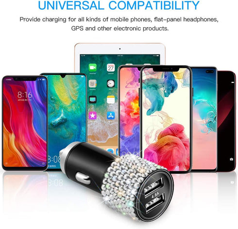 Otostar Dual USB Car Charger, 4.8A Output, Bling Crystal Diamond Car Decorations Accessories Fast Charging Adapter for iPhones Android iOS, Samsun...