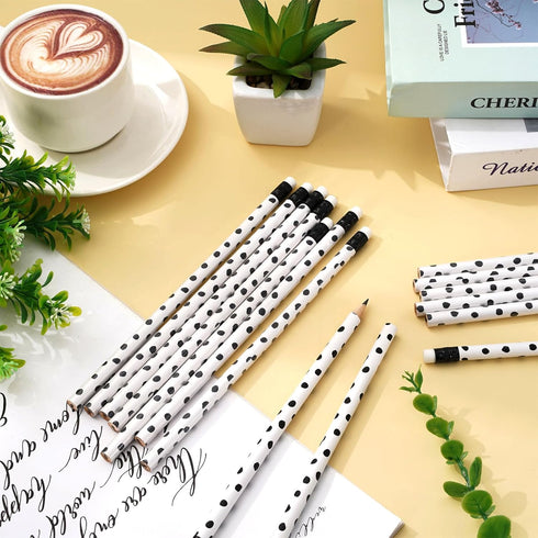 Whaline 36Pcs Boho Pencils with Erasers Boho Black Dot Writing Pencil Back to School Wood Pencils for School Company Office Stationery Gift...