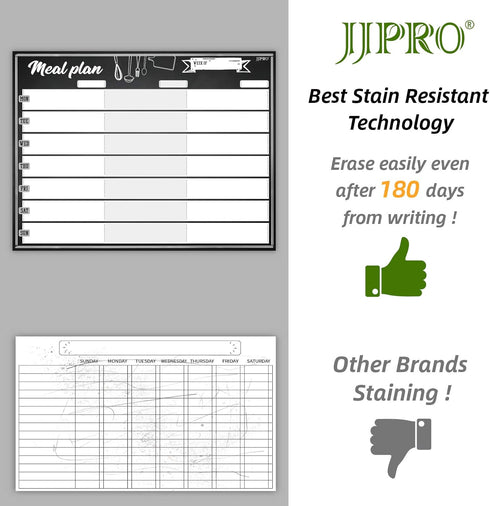 JJPRO Magnetic Dry Erase Meal Planning Whiteboard for Refrigerator-One 14.5x11" Weekly Menu Board and Two Notes Whiteboard for Kitchen Fridge-Refr...
