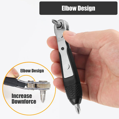 Mini Ratchet Screwdriver Set - 11-Piece 1/4 Ratchet Elbow Right Angle Screwdriver Set Small Ratcheting Wrench High Torque Low Profile Ratchet Angl...