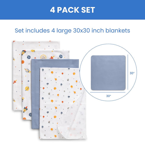 Delta Children 100% Cotton Flannel Baby Receiving Blankets for Girls and Boys – 30x30 Inches (Pack of 4), Space Exploration...