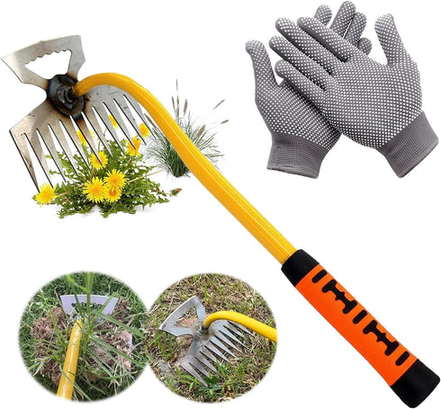 Weed Puller Tool, 11 Teeth Durable Garden Weed Pulling Tool, Portable Garden Weeder Tool with Gloves for Vegetable Gardening, Backyard Farm Weedin...