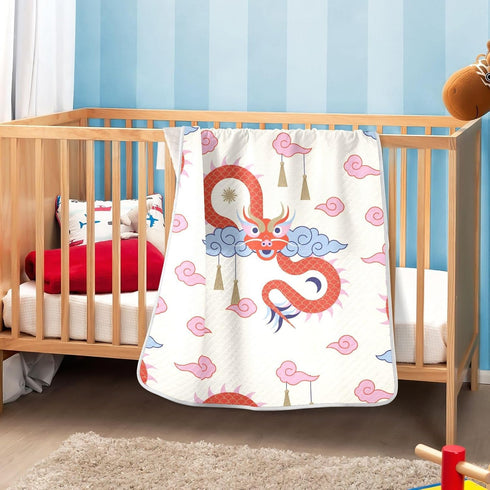 xigua Chinese Dragon Pattern Baby Blankets for Boys Girls, 30 x 40 Inch Super Soft Toddler Newborn Blanket, Double Layer Blanket for Crib Stroller...