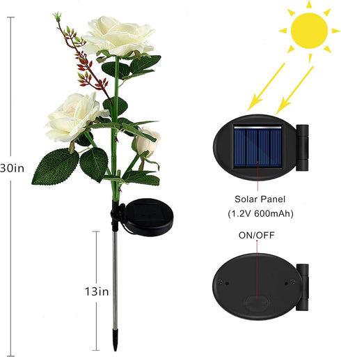 Solar Rose Garden Lights, 2 Pack Realistic Solar Flower Lights, Waterproof LED Decorative Stake Landscape Lights for Patio Pathway Grave Cemetery ...