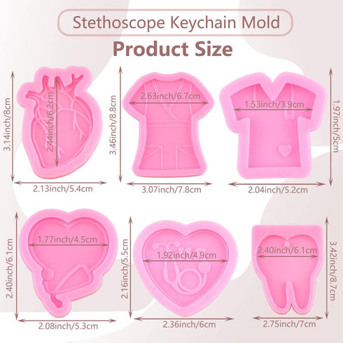 Epoxy Resin Molds Doctor Badge Reel Silicone Molds Stethoscope Resin Epoxy Casting Molds Heart T-Shirt Tooth Keychain Mold for DIY Crafts Jewelry ...